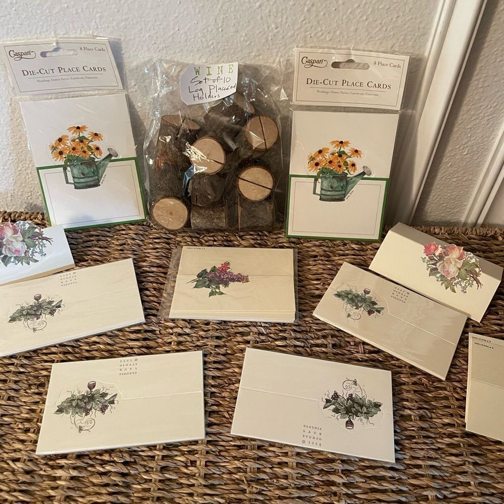 Pine Wood Place Setting Holders Caspari & Claudia Laub 1988 Die Cut Place Cards